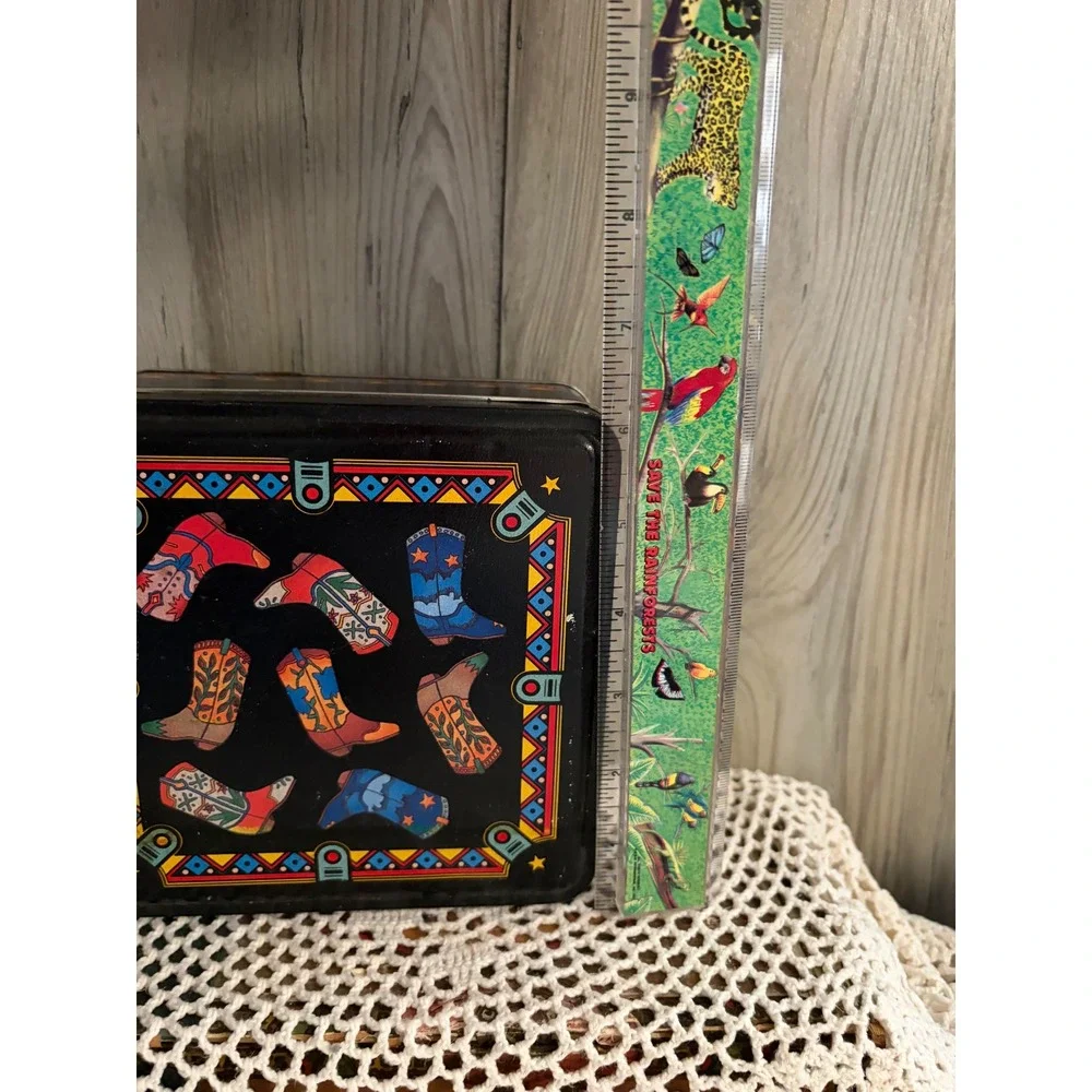 Vintage Cowboy Boot Metal Storage Tin Western Southwestern Collectible Box 6x6
